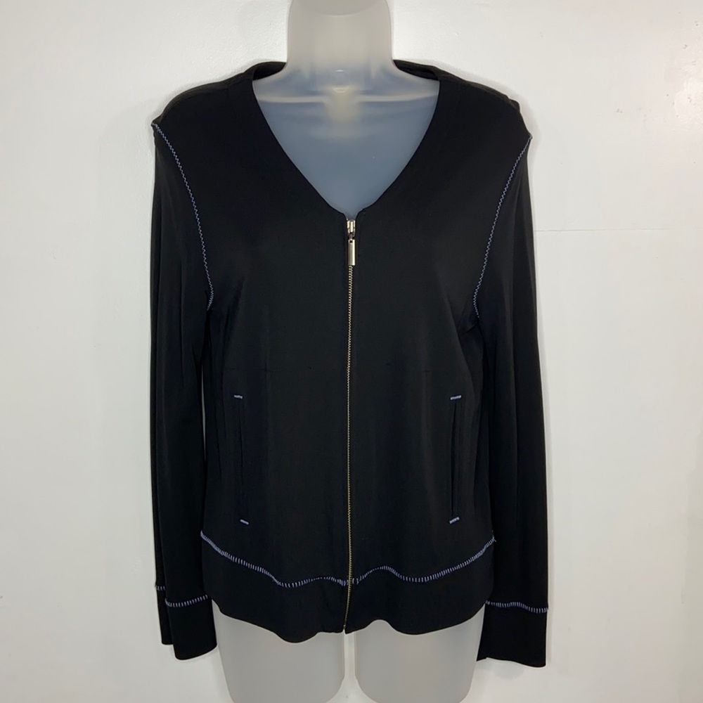 J Jill Zip Front Jacket with Blue Stitching